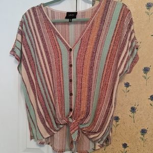 Short Sleeve striped top in Southwest colors size Medium made in USA